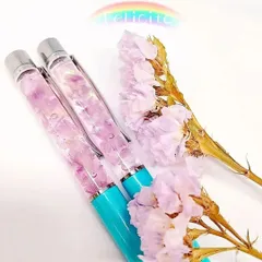 ハーバリウムボールペン　ドライフラワー　2本セット　HBS027　水色☆