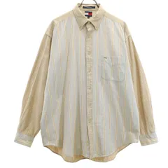 TOMMY HILFIGER トミーヒルフィガー 90s オールド フラッグタグ ストライプ柄 長袖 ボタンダウンシャツ L ベージュ系 メンズ 古着