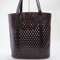 2404-12 アニエスベー トートバッグ agnes b. レザー製 ブラック×レッド 型抜き
