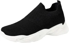 Nestkanina スニーカー レディース ウォーキングシューズ かわいい 運動靴 クッション性 歩きやすい 軽量 通気 スポーツ ランニング ジム フィットネス 通学 SHO017 25.0( ブラック,  25.0 cm)