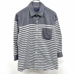 【中古】[印象A] nano・universe The 1st Floor ナノユニバース オックスフォードシャツ メンズ M ネイビー×ホワイト 紺 綿100% コットン100% ボーダー 7分袖 ポケットのサムネイル