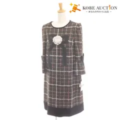 ■ エムズグレイシー ワンピース 七分袖 ひざ丈 トップス ボトムス ツイード チェック プリント レディース 40 グレー タグ付き 未使用