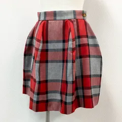 56f16 イタリア製 Vivienne Westwood RED LABEL ヴィヴィアンウエストウッド レッドレーベル 立体裁断 ミニスカート チェックスカート オーブボタン 裏地ロゴ総柄 サイズ40 レッド グレー ウール100％ レディースのサムネイル