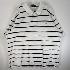 古着 90's/90年代 ポロバイラルフローレン Polo by Ralph Lauren 鹿の子 半袖 ポロシャツ ロゴ 刺繍 大きいサイズ 2ボタン 4XB BIG  ホワイト系 ボーダー メンズ