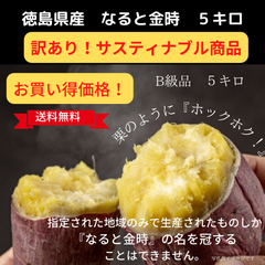 なると金時　B品/不揃いですが美品　５キロ　徳島県産　ホクホクさつまいも　栗のようなお芋です！