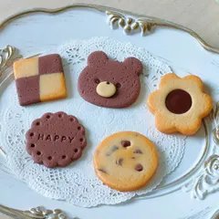 樹脂粘土　チョコレートクッキーアソート　5個セット　フェイククッキー　フェイクスイーツ　ハンドメイド　食品サンプル