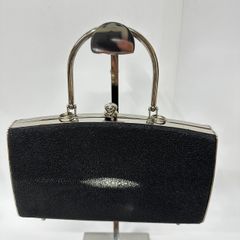 ★-35 CONCORD ハンドバッグ 希少価値 エイ皮 Stingray Skin ブラック 仕切り３つ AR13--5  留め口金具 レディース バッグ