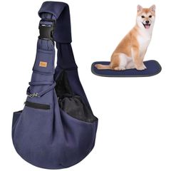 【特価商品】(ブルー) 10キロまで対応 メッシュネット付き 飛び出し防止 肩パッド付き 底板付き 長さ調整可能 キャリーバッグ 猫 ペットスリング 中小型犬用 スリング 抱っこ紐 犬 CUBY