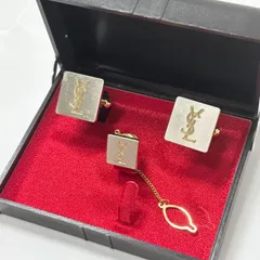 【送料無料】Yves Saint Laurent/イヴサンローラン/YSL/ネクタイピン/カフスセット/シルバー×ゴールド/ロゴ/メンズ/ビジネス/紳士/アクセサリー/箱付き