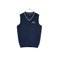 Callaway キャロウェイ ニットベスト Vネック ロゴ 刺繍 ネイビー系 リブ Mサイズ メンズゴルフウェア　管：529-0447