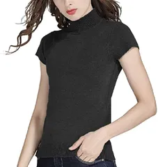 Haberry(ハベリィ) ニット ハイネック トップス 半袖 セーター タートルネック カットソー レディース ルーム モックネック サマーセーター ハンソデ ウェア ワンマイル ウエア ニットソー( ブラック,  Free Size)