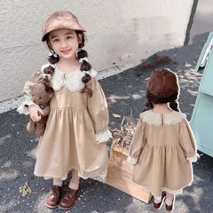 子供服 ワンピース 長袖 子供服 女の子 シャツ ワンピース レース裾 レース襟 ワンピース キッズ 女児 小学生 キッズ 可愛い  おしゃれ カジュアル    90cm 100cm 110cm 120cm 130cm   jinrui12