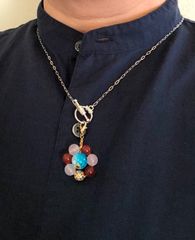 ピンクジェイドとレッドアゲートのペンダントネックレス