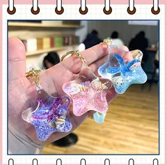 ゆめかわ 星 アクリル キーホルダー 3色 かわいい リキッド ユニコーン ストラップ付き スター 星型 キーチェーン パステルカラー 液体キーホルダー 貝殻 シェル ヒトデ ラメ入り キラキラ 可愛い ピンク ブルー パープル  AU214