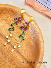 温室の蔓影 Greenhouse Spellvine ツタ アイビー ボタニカル ロングピアス 植物 蔓 フェミニン K18 ゴールドコーティング AAA CZ 925銀針 彩り 魔法植物