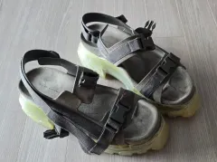 未使用Rick Owens2025SS 疯狂レースアップサンダル 本革 ブラック Rick Owens 2025SS 疯狂レースアップサンダル 本革 ブラック