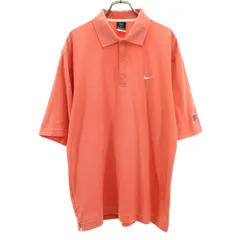 NIKE GOLF ナイキゴルフ ストライプ柄 5分袖 ポロシャツ L アプリコットオレンジ系 DRI-FIT メンズ 古着