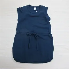 韓国子供服 ウエストリボン付き半袖カジュアルワンピース スポーティ ワッフル キッズ カジュアル ネイビー