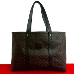 極 美品 CELINE セリーヌ ヴィンテージ マカダム ブラゾン トリオンフ 柄 レザー トートバッグ ハンドバッグ ブラック ブラウン 25891