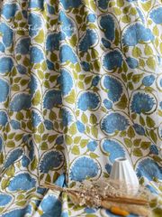 Sarasa Fabric 3m  インド綿　ブロックプリント　水色と緑の花柄　ハンドブロック　ハンドメイド　手仕事　木版印刷　木版プリント