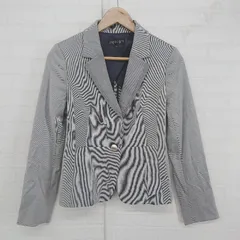 ◇ INDIVI オフィス系 ピンストライプ 1B 長袖 テーラード ジャケット サイズ40 ホワイト グレー系 レディース E  【1306210015025】