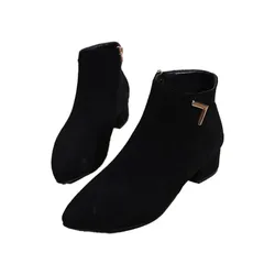 [WesRiva] レディース ブーツ 韓国風 中太 ヒール ジッパー付き スエード調 ショート丈 ポインテッドトゥ シンプル 靴 大きい サイズ 開 ライン セクシー レディ お出かけ おでかけ スリム 滑らない 靴 くつ  [ブラック] [24.5 cm]