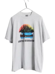 【お得なクーポン配布中!】 90s USA製 アート イラスト プリント Tシャツ メンズ XL オールド グラフィック シングルステッチ アウトドア 大きいサイズ 霜降り グレー