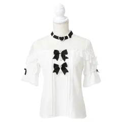 夢展望公式 [新品未使用] ハートビジューリボンブラウス [ホワイト×ブラック] 他カラー別ページ有 dearmylove ブラウス・シャツ ブラウス・シャツ（半袖） 535558-02