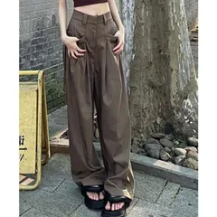 ワイドレッグ ハイウエストパンツ レディース ストレート スポーティー バギーパンツ