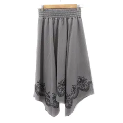 アクシーズファム axes femme フレアスカート ギャザースカート ロング丈 花柄刺繡 ピンストライプ柄 M グレー /YK1 