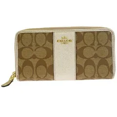 【中古】 超美品 コーチ COACH シグネチャー ラウンドファスナー 長財布 ブラウン ピンク PVC レザー F54630 08HC575