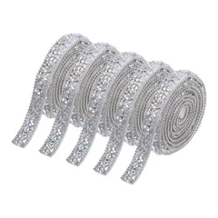 uxcell 5個セットの樹脂ラインストーントリム 5ヤード 自己粘着シルバーABダイヤモンドリボン ラインストーンストリップテープ 衣類DIYクラフト用