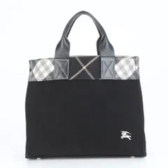 美品 バーバリー チェック ホースロゴ レザー トート バッグ 肩掛け ショルダー ハンド レディース RRE CE5-6【中古】