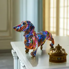 ダックスフント 犬 オブジェ カラフル ペイント カラフル 樹脂 アート 本棚 リビング 玄関 テーブルアクセサリー プレゼント ギフト