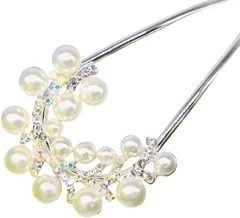 Miaomyao ミャオミャオ 簪 かんざし バチ型 髪飾り 和装 留袖 パール ビジュー フラワー 花 Ｕコーム シルバー ヘアアクセサリー(銀,  ワンサイズ)