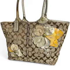 良品 COACH コーチ トートバッグ シグネチャー フローラル アップリケ