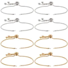 SUNNYCLUE　1箱8個　24cm　304ステンレス　2色　ブレスレット　スライダー　調整可能　シルバー　スライダー　ブレスレット　カン付き　ブレスレット　パーツ　チェーン　金色　ブレスレット　ブレスレット　キット スライダー　チェーン　半完成ブレスレット