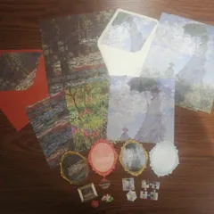 (バラ大)　モネ　便箋　封筒　デザインペーパー　カード　シール　おすそ分けセット