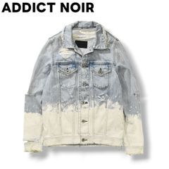 【クラッシュ加工】 アディクトノアー ADDICT NOIR ダメージ デニム ジャケット S相当 アイスブルー レディース ♪