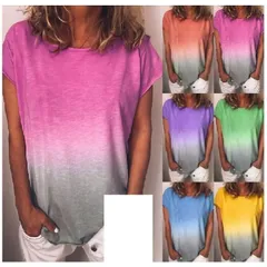 グラデーション レディース 半袖 カットソー トップス Tシャツ ラウンドネック カラバリ豊富 Tシャツ かわいい カジュアル 普段使い#ecbea12705