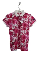 【美品】MASTER BUNNY EDITION(マスターバニーエディション) 半袖ポロシャツ ピンク白花柄 レディース 2 159-160591 ゴルフ用品 2506-0358 中古