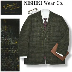 【希少】 80s90sヴィンテージ ニシキウェア NISHIKI Wear Co. 英国製生地 A Jay Tee Fabric ツイード シングル 2B テーラードジャケット ブレザー 秋冬 トラッド オリーブ メンズ