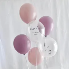 《バルーンリボンなし》ハーフバースデー バルーン 6点 セット ピンク×パープル 風船 飾り