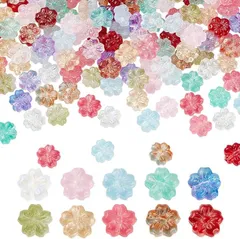 PH PandaHall 200個 桜 フラワービーズ 10色 桜ビーズ 花ビーズ サクラ 透明ガラスビーズ キャンディーカラービーズ サクラビーズ 花の形 クリアガラスビーズ ハンドメイド材料 手芸用品 収納ボックス付き