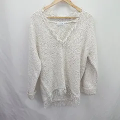 ◇ ⊇ KBF ケービーエフ ラメ感 フリンジ Vネック 長袖 ニット サイズONE アイボリー系 レディース E  【1507080010183】