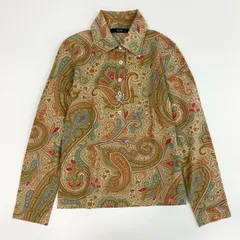 67j6 《美品》 ETRO エトロ イタリア製 長袖ポロシャツ カットソー ペイズリー柄 レディース 女性用 44 ブラウン系u02t