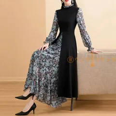 ワンピース 花柄 レディース 長袖 春 ロングワンピース 春 秋 きれいめ 春 秋 レイヤード 切替 切り替えワンピース 大きいサイズ ロングワンピース ワンピ 花柄ワンピース 大人可愛い ロング丈 Aライン せxzzhang191