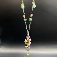 天然石 ピンク〜グリーン ロングネックレス フリロシリーズ 春の薔薇 fr031
