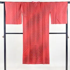 道行 身丈130cm 裄丈67cm M 和装コート 角衿 やまと 斜縞 ピンク 正絹 名品 【中古】