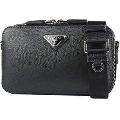 PRADA/プラダ　ブリック サフィアーノレザー トライアングルロゴ ショルダーバッグ　SAFFIANO TRAVEL（サフィアーノレザー）　NERO（ブラック）×シルバー金具　2VH173【未使用品】